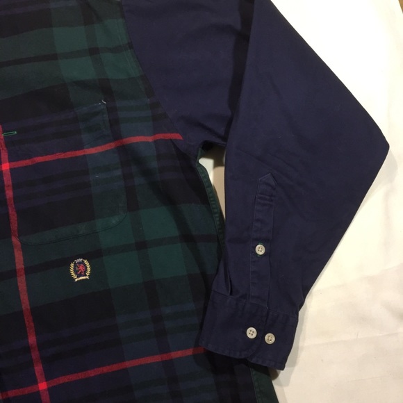 Vtg Tommy Hilfiger Green Plaid Button Down Shirt M - Picture 4 of 8